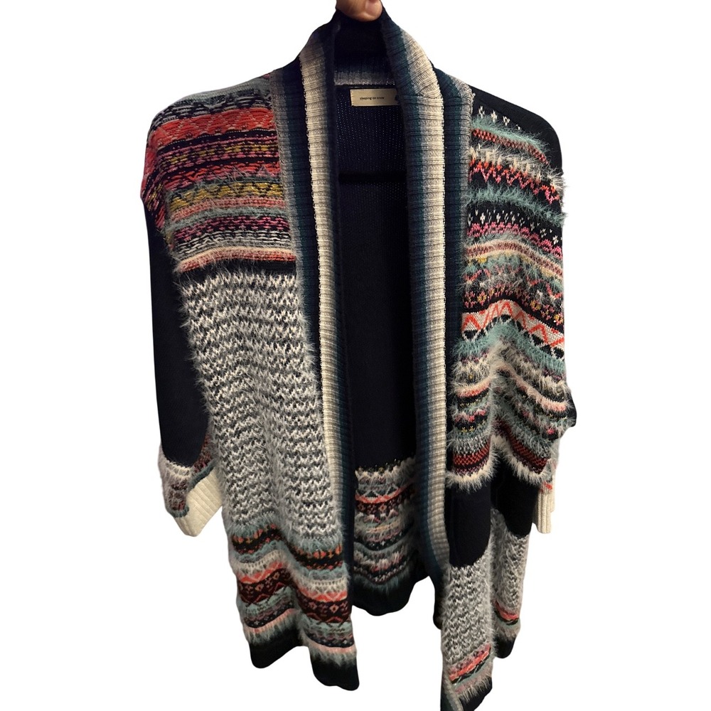 Anthropologie Sleeping on Snow Boho  Pattern Fuzzy Cardigan Sweater‎ XS S
